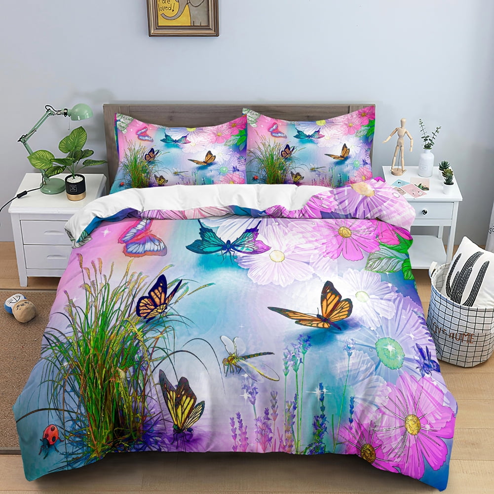 Butterfly Duvet Cover Set Starry Sky Galaxy Comforter Cover Butterfly ...