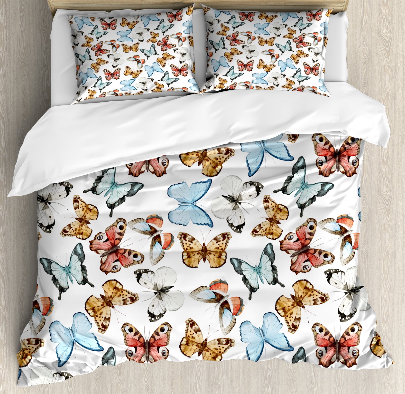 Green Blue Butterfly Pattern Print Duvet Cover Bedding Set