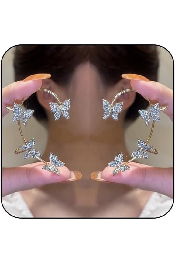 Butterfly Ear Cuffs Earrings Rhinestone Butterfly Ear Wrap No Piercing Ear Cuff Clip On Earrings for Women