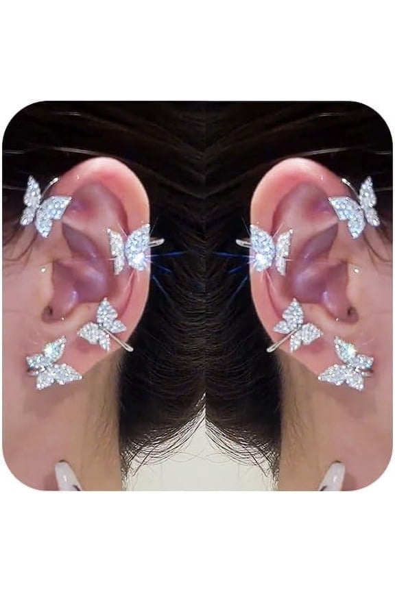 Butterfly Ear Cuffs Earrings Rhinestone Butterfly Ear Wrap No Piercing Ear Cuff Clip On Earrings for Women