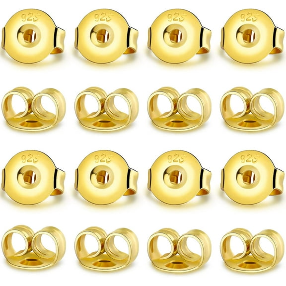 Butterfly Earring Backs,18K Yellow Gold Plated Earring Backs Replacements Hypoallergenic Secure Earring Backs for Studs (8 Pair)