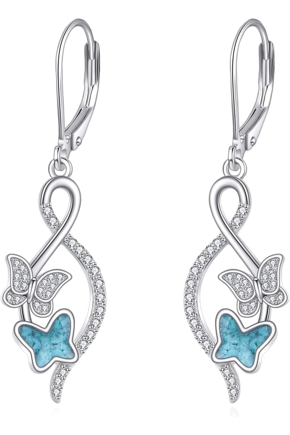 Butterfly Earrings 925 Sterling Silver Butterfly Turquoise Infinity Dangle Jewelry Gift For Women