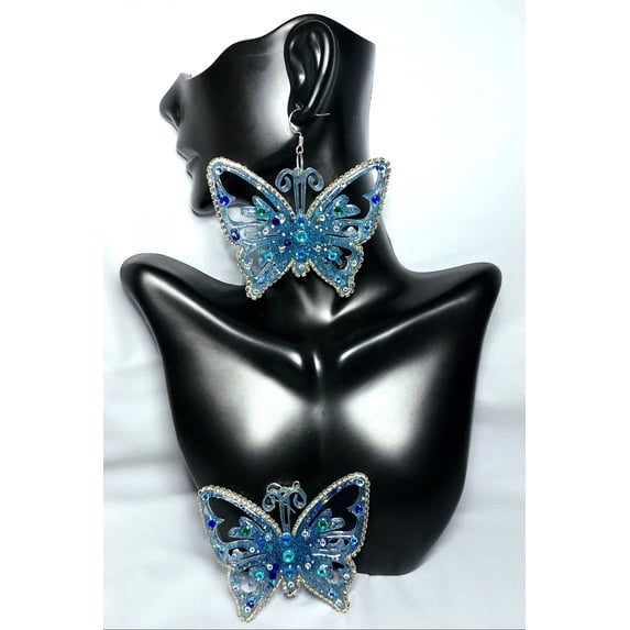 Butterfly Earrings blue glitter silver