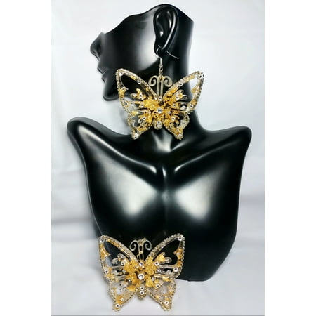 Butterfly Earrings gold flake clear silver