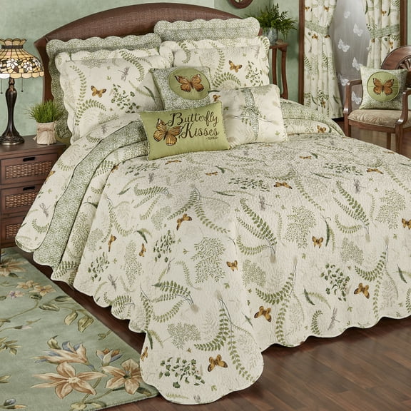 Butterfly Eden Cotton Bedding, Dragonfly, Nature, 3-Pc Queen Eggshell Bedspread Set