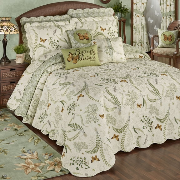 Butterfly Eden Cotton Bedding, Dragonfly, Nature, 6-Pc Cal King Eggshell Bedspread Set