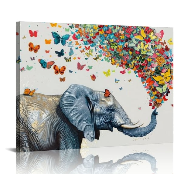 Butterfly Elephant Wall Art Print: Colorful Heart Shaped Balloon for Kids' Nursery Wall Decor Canvas16*12inch/20*16inch