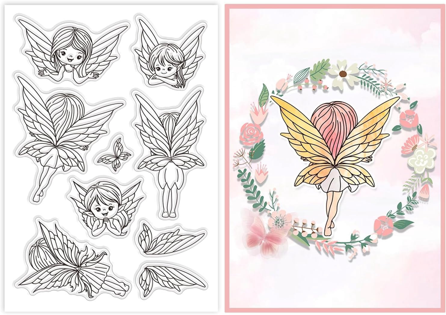 Butterfly Elves Silicone Clear Stamps Flower Fairy Transparent Stamp ...