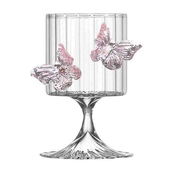 A Butterfly Embellished Stemmed Wine Glasses Set Of 2 Hand Blown Glass Goblets For Champagne Juice Romantic Dinner Valentine’S Day Decor Size 5.2X3.15 Inches 2Pc