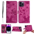 thumbnail image 1 of Butterfly Embossed Case for Apple iPhone 13 Pro - 6.1 inch Slim Cat Patterned Leather Folio Cover Card Holder Kickstand, Cute Stylish Women Flip Case Magnetic Clasp Flip with Wrist Strap, Rose, 1 of 13