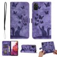 thumbnail image 1 of Butterfly Embossed Case for Samsung Galaxy S20 FE Slim Cat Patterned Leather Folio Cover Card Holder Kickstand, Cute Stylish Women Flip Case Magnetic Clasp Flip with Wrist Strap, Purple, 1 of 13