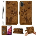 thumbnail image 1 of Butterfly Embossed Case for Samsung Galaxy S20 FE Slim Cat Patterned Leather Folio Cover Card Holder Kickstand, Cute Stylish Women Flip Case Magnetic Clasp Flip with Wrist Strap, Brown, 1 of 13