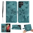 thumbnail image 1 of Butterfly Embossed Case for Samsung Galaxy S23 Ultra Slim Cat Patterned Leather Folio Cover Card Holder Kickstand, Cute Stylish Women Flip Case Magnetic Clasp Flip with Wrist Strap, Green, 1 of 13