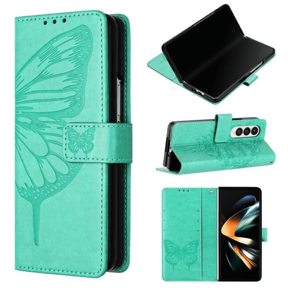 Butterfly Embossed Flip PU Leather Wallet Case For Samsung Galaxy Z Fold 6 Z Fold 5 Z Fold 4 Fold 3 Shockproof Protective Cover Card Slot Holder Hand Rope