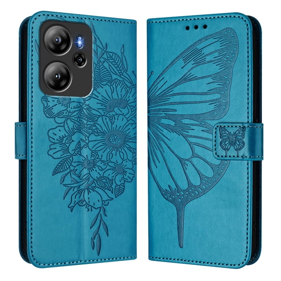 Butterfly Embossed Leather Wallet Phone Case for Blackview Oscal Tiger 13, Flip Folio Card Holder Shockproof Protective Cover with Magnetic Clasp Kickstand.YB04