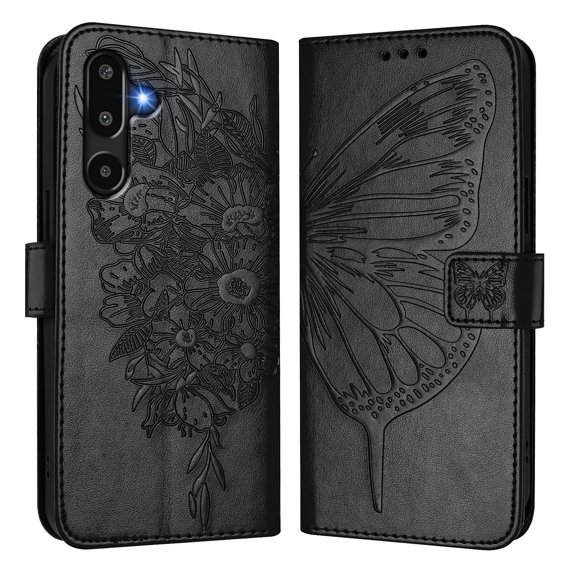 Butterfly Embossed Leather Wallet Phone Case for Galaxy F16 5G International/M16 5G Global, Flip Folio Card Holder Shockproof Protective Cover with Magnetic Clasp Kickstand.YB01