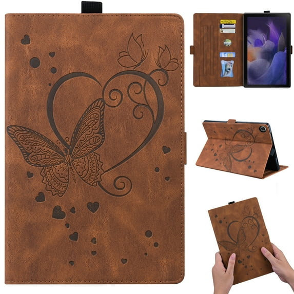 Butterfly Embossed PU Leather Case for Samsung Galaxy Tab A8 2021(10.5"), Allytech Full-Body Shockproof Drop Protection Cover with Card Slots/Photo Holder Kickstand Case for SM-X200/X205, Brown