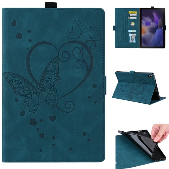 Butterfly Embossed PU Leather Case for Samsung Galaxy Tab A8 2021(10.5"), Allytech Full-Body Shockproof Drop Protection Cover with Card Slots/Photo Holder Kickstand Case for SM-X200/X205, Blue