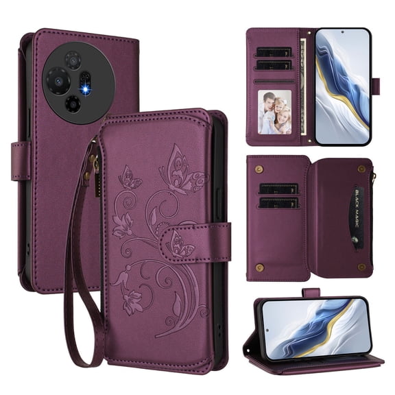 Butterfly Embossed Wallet Case Compatible with TCL 50 XL Kickstand Zipper Violet