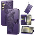 thumbnail image 1 of Butterfly Embossed Wallet Case for Samsung Galaxy A36 5G, PU Leather Flip Cover with Card Holder, Kickstand & Lanyard, Shockproof,,Deep purple,For Galaxy A36 (5G), 1 of 7