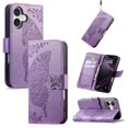 thumbnail image 1 of Butterfly Embossed Wallet Case for iPhone 16 , PU Leather Flip Cover with Card Holder, Kickstand & Lanyard, Shockproof,,Purple,For iPhone 16, 1 of 10
