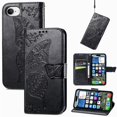 thumbnail image 1 of Butterfly Embossed Wallet Case for iPhone 16e/17e, PU Leather Flip Cover with Card Holder, Kickstand & Lanyard, Shockproof,,Black,For iPhone 16e/17e, 1 of 8