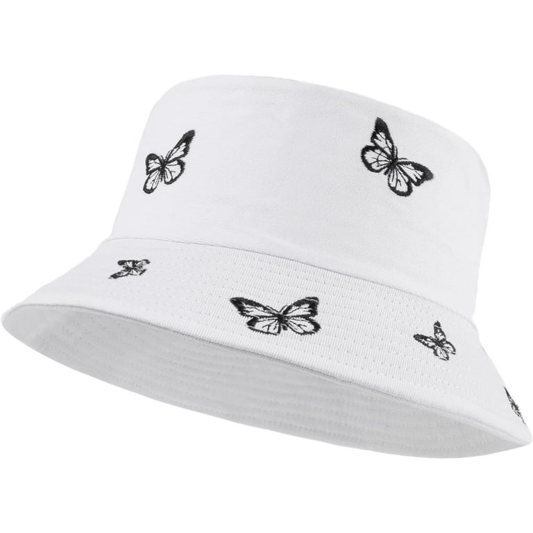 Butterfly Embroidered Bucket Hat Reversible Packable Foldable