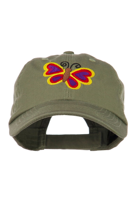 Butterfly Embroidered Cap - Olive OSFM
