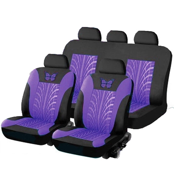 Butterfly Embroidered Car Seat Covers Full Set, Purple Waterproof Universal Fit 5-Seat with Headrest Covers, Car Interior Accessories for Daily Use and Travel, 9 Piece Set
