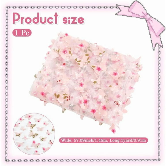 Butterfly Embroidered Fabric Pink Gradient 3D Butterflies Mesh Net Fabric by The Yard Colorful Sheer Netting Tulle Lace Cloth for Sewing Making Crafts Dresses Clothes Home Decor Wedding DIY