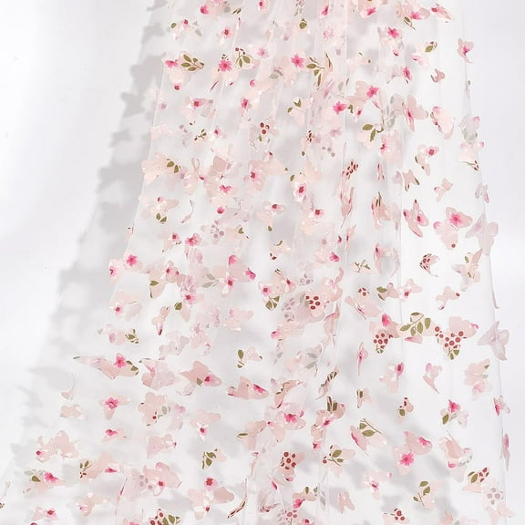 Butterfly Embroidered Fabric Pink Gradient 3D Butterflies Mesh Net Fabric by The Yard Colorful Sheer Netting Tulle Lace Cloth for DIY handcrafting