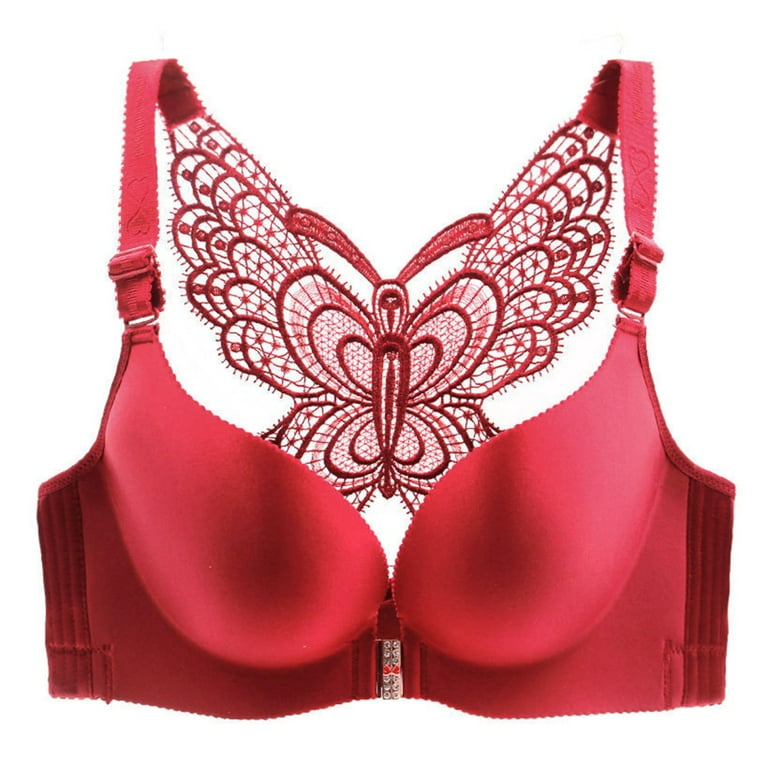 Butterfly Embroidery Front Closure Wireless Bra Adjustable Push Up Bra Plus  Size Everyday Wireless Women Bralettes Red 44/100d