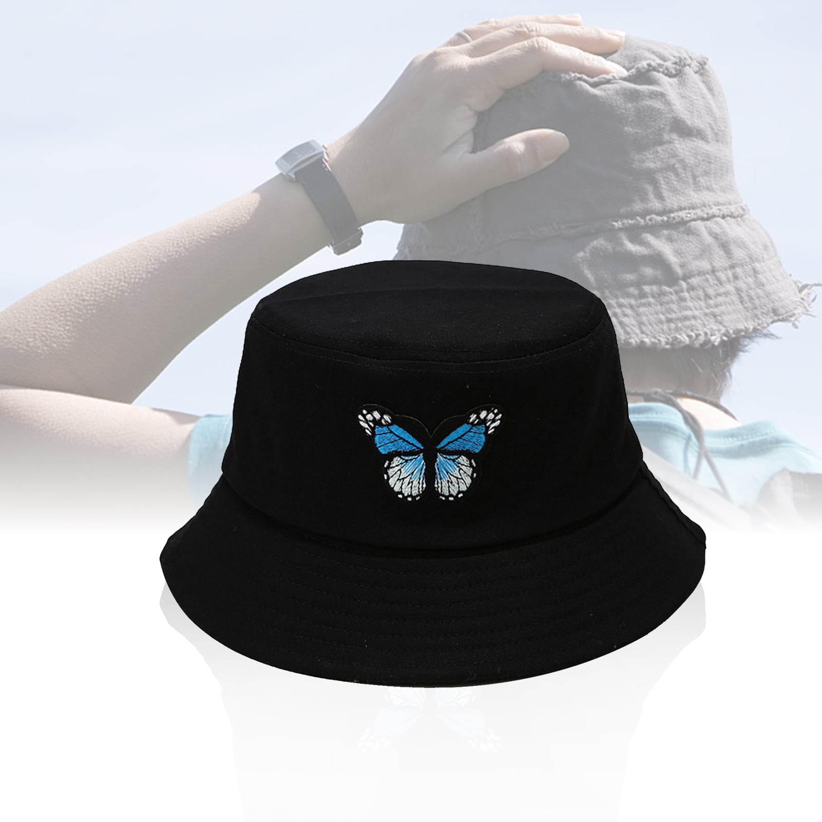 Butterfly Embroidery Unisex Bucket Hat Summer Anti-sunburn Outdoor