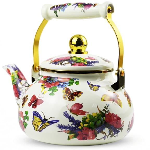 Butterfly Enamel Stovetop Teapot, 2.5L Capacity, For Tea Coffee And Home/Outdoor Use