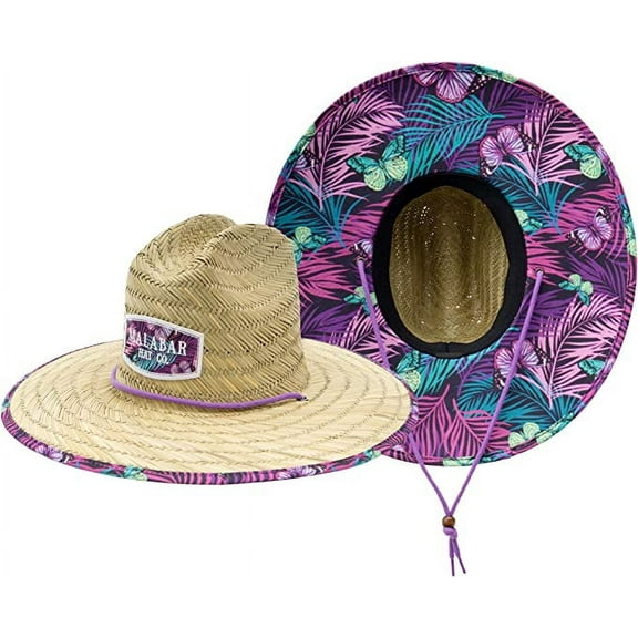 Butterfly Fabric Pattern Print Straw Sunhat Men & Women, Lifeguard Hat, Beach, Swim, Cruise, Paddle Board, Boat, Fishing, Fits All, Malabar Hat