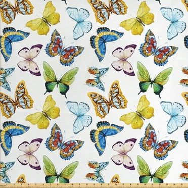 Ambesonne Butterfly Fabric by the Yard Upholstery, Watercolor Ethnic, 1 Yard, Multicolor