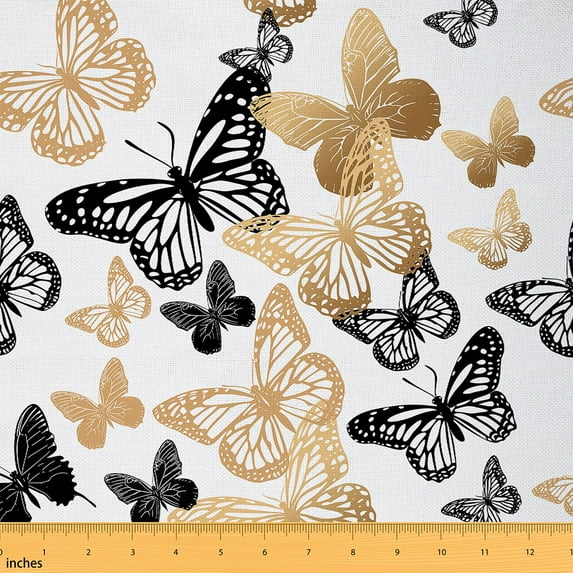 Butterfly Fabric By The Yard Golden Butterfly Decorative Fabric Aesthetics Butterflies Upholstery Fabric Nature Romantic Spring Rustic Indoor Outdoor Fabric For Adult Waterproof Black Yellow 10 Yards