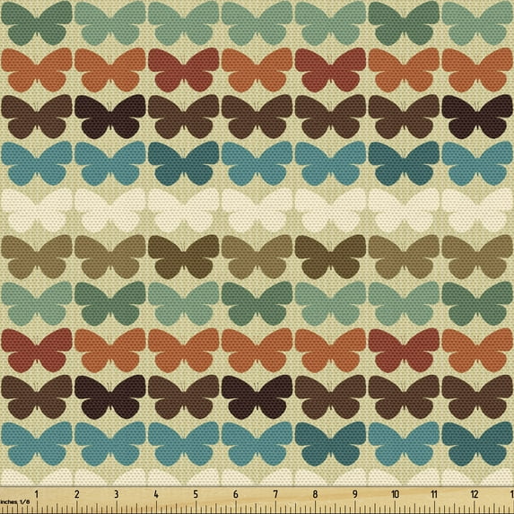 Ambesonne Butterfly Fabric by the Yard Upholstery, Retro Silhouettes, 3 Yards, Multicolor