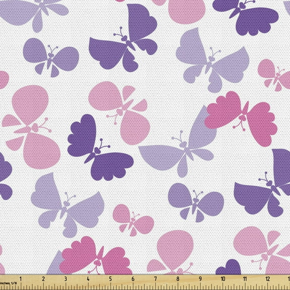 Ambesonne Butterfly Fabric by the Yard Upholstery, Simplistic Geometry Bugs, 5 Yards, Multicolor