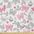 thumbnail image 1 of Butterfly Fabric by The Yard, Sketch Style Animals Leaves Abstract Nature Depiction Romantic Swirls Lines, Stretch Knit Fabric for Clothing Sewing and Arts Crafts, 1 Yard, Grey Pink, by Ambesonne, 1 of 1