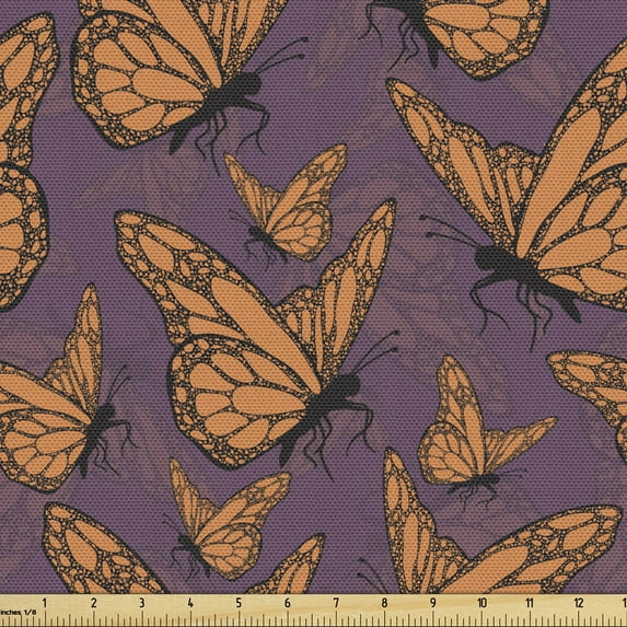 Ambesonne Butterfly Fabric by the Yard Upholstery, Insect with Dotted Wings, 1 Yard, Pale Eggplant Multicolor