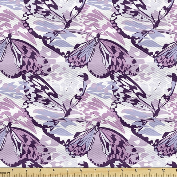 Ambesonne Butterfly Fabric by the Yard Upholstery, Purple Wings Camo, 1 Yard, Lavender Lilac Violet