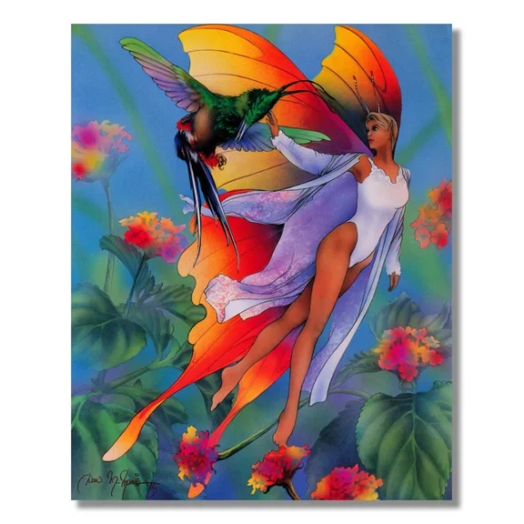 Butterfly Fairy Flying With Hummingbird Fantasy #1 Wall Picture Art Home Decor Vintage Gift Living Room Dercor Wall Art Birthday Gift