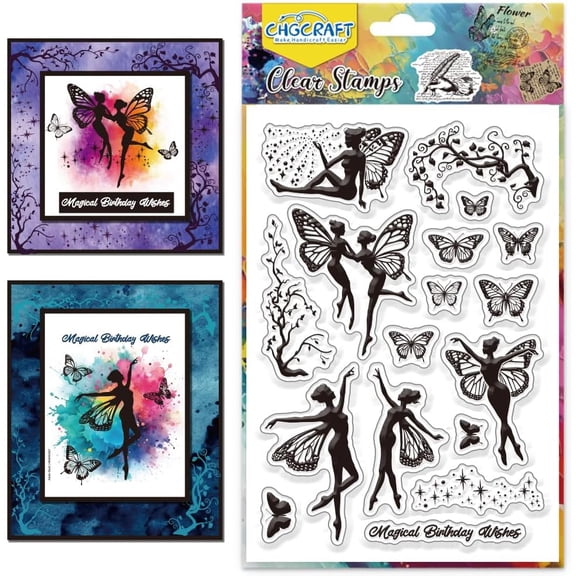 Butterfly Fairy Magic Vine Clear Stamp Silicone Clear Stamps Music Seal Stamps for DIY Scrapbooking Photo Album Decorative Cards Making Angel Fairy 6.3x4.3inch