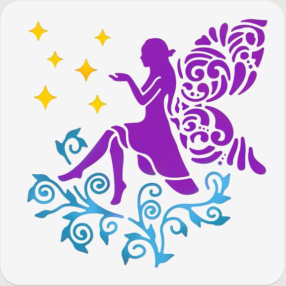 Butterfly Fairy Painting Stencil Reusable PET Painting Templates DIY Art Craft Painting Wall Cut Stencils for Painting on Wood Canvas Paper Furniture Wall 11.81×11.81 Inch colorful