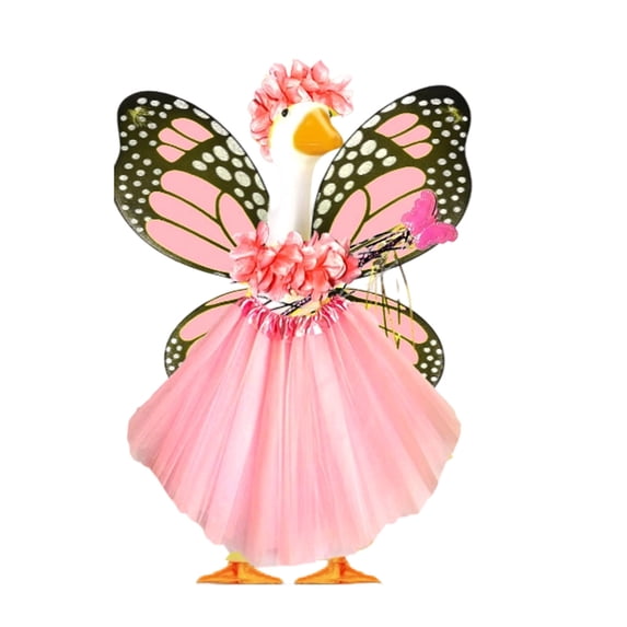 Butterfly Fairy Porch Goose Outfit 4 Color Options For 19-23 Inch Lawn Geese Spring And Summer Tutu Set With Wings Wand And Flower Headband For Yard Decor