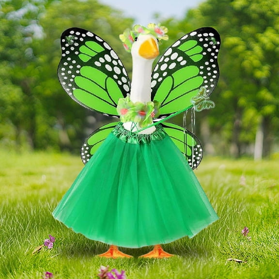 Butterfly Fairy Porch Goose Outfit 4 Color Options For 19-23 Inch Lawn Geese Spring And Summer Tutu Set With Wings Wand And Flower Headband For Yard Decor