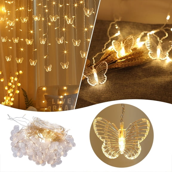 Butterfly Fairy String Lights USB Powered, Nearly 10ft 20 LED Decor Icicle Lights with 8 Modes, Warm White Indoor Decor Lights for Bedroom Curtain Wedding Birthday Party
