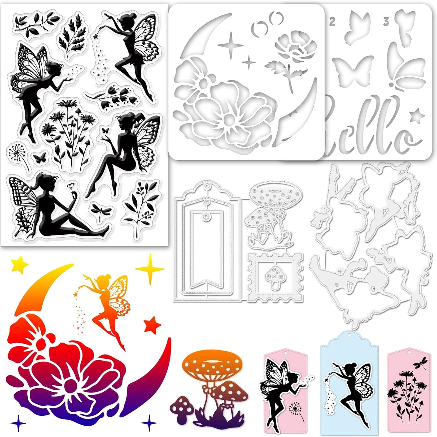 Butterfly Fairy Theme Silicone Clear Stamps Metal Elves Cutting Die ...