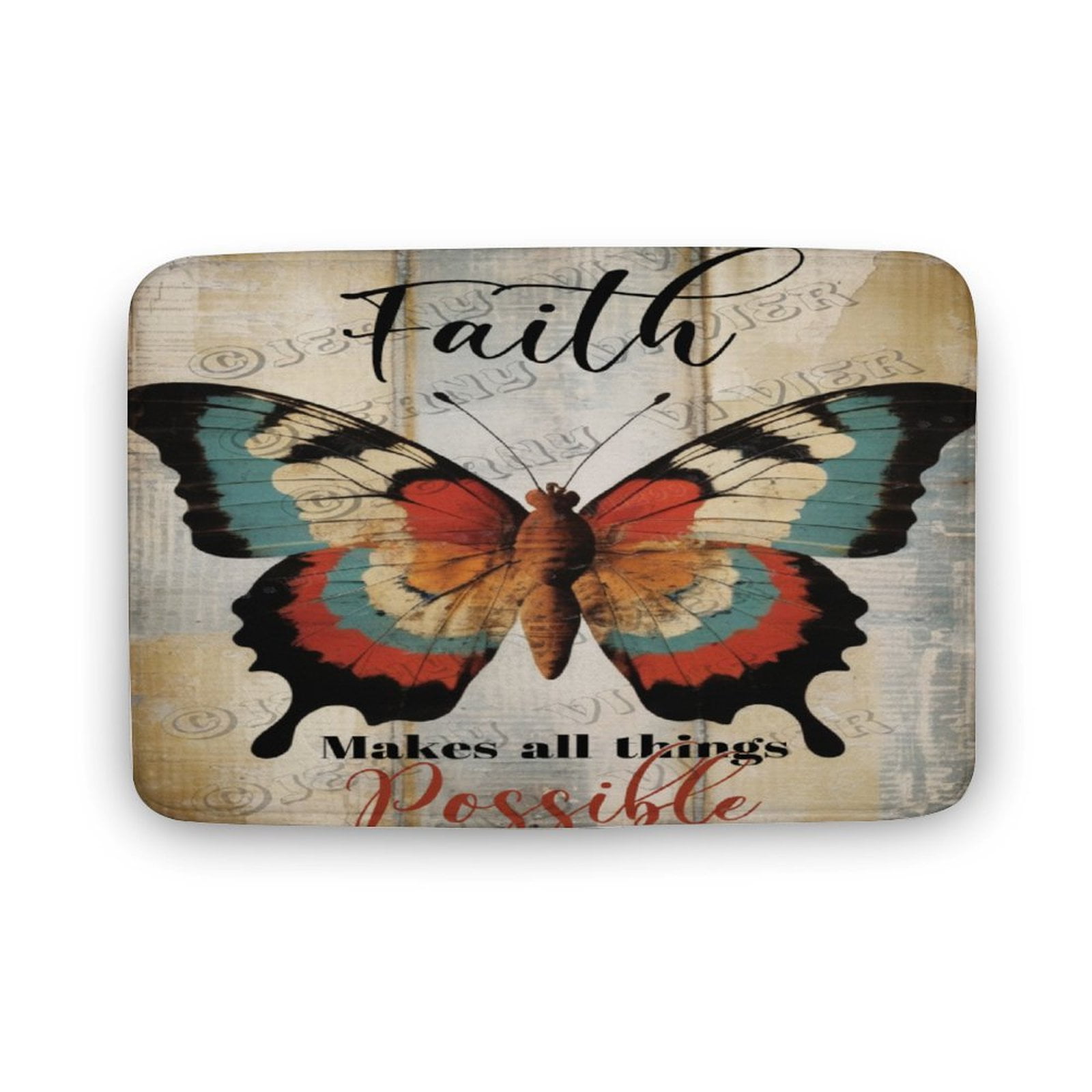 Butterfly Faith Positive Quotes Rustic Farmhouse Bath Mat,Bath Rug for